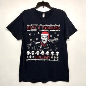 Walking Dead Santa Negan 'Have A Smashing Holiday' Christmas Bat T-shirt Size L